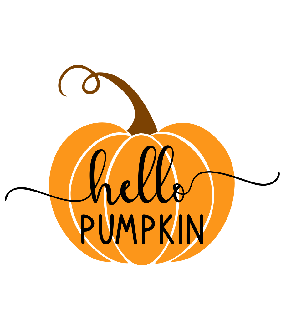 Štítok sviečky Pumpkin Spice „hello PUMPKIN“: veľká oranžová tekvica s nápisom vo vnútri
