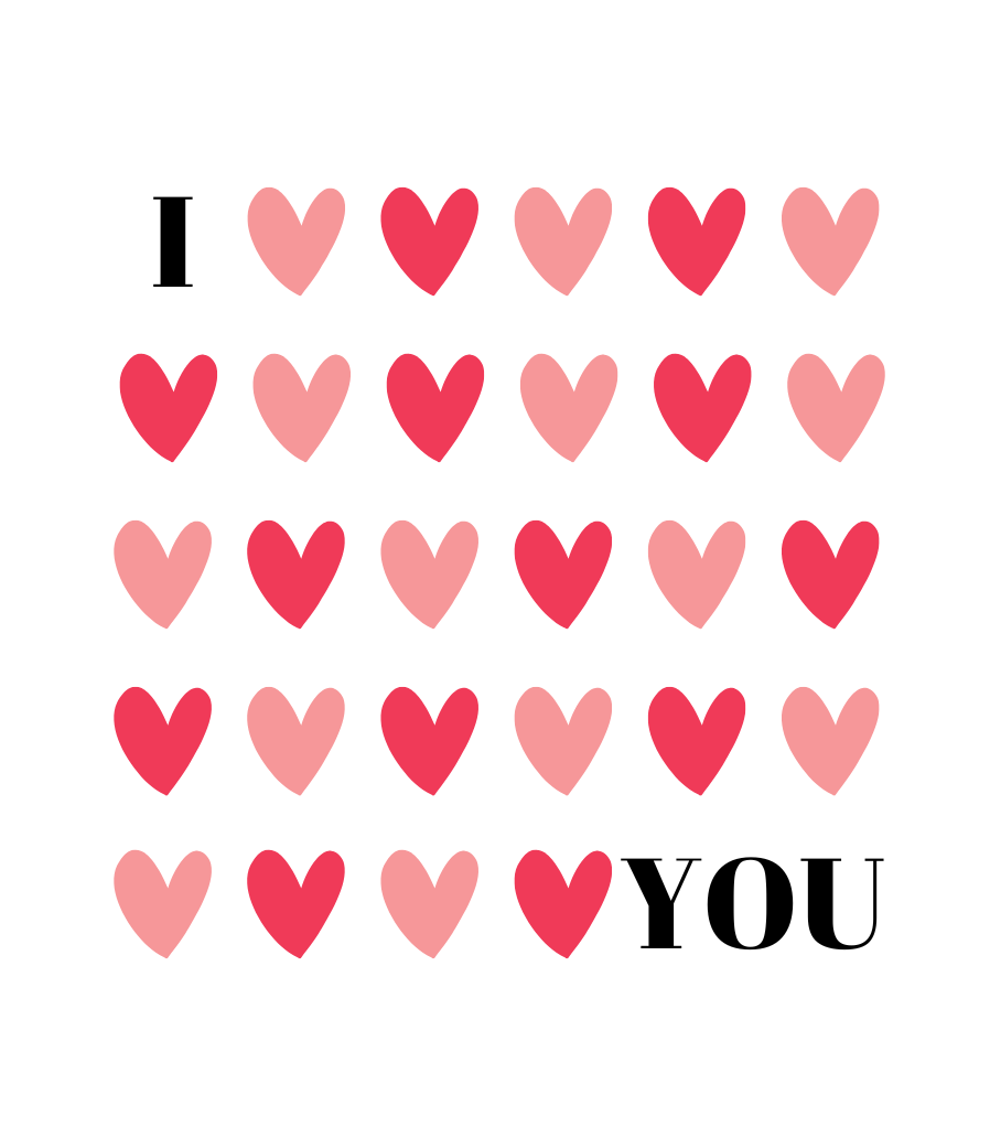 Štítok sviečky Kiskedves I ❤️ YOU: mriežka z červených a ružových srdiečok.