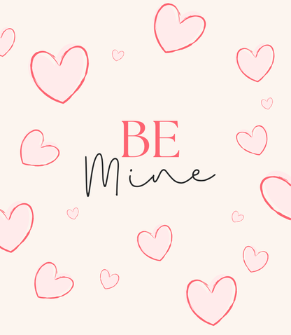 Štítok sviečky Kiskedves s nápisom „BE Mine“ a ružovými srdiečkami