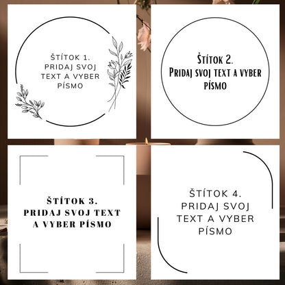 Štýly štítkov difuzéra Kiskedves, vzory 1.–4. – na každom „pridaj svoj text a vyber písmo“