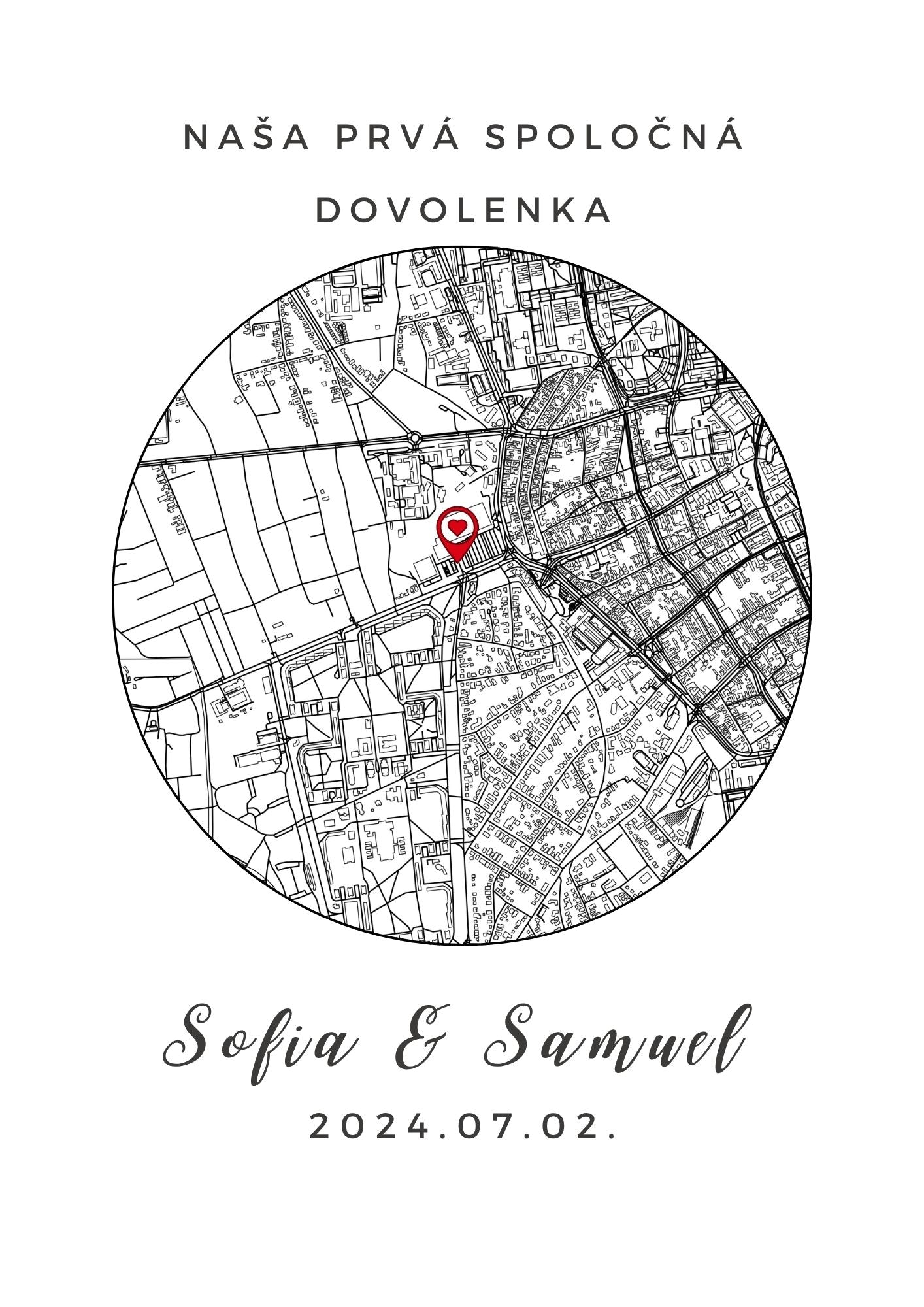 Personalizovaná mapa v tvare kruhu na tlač