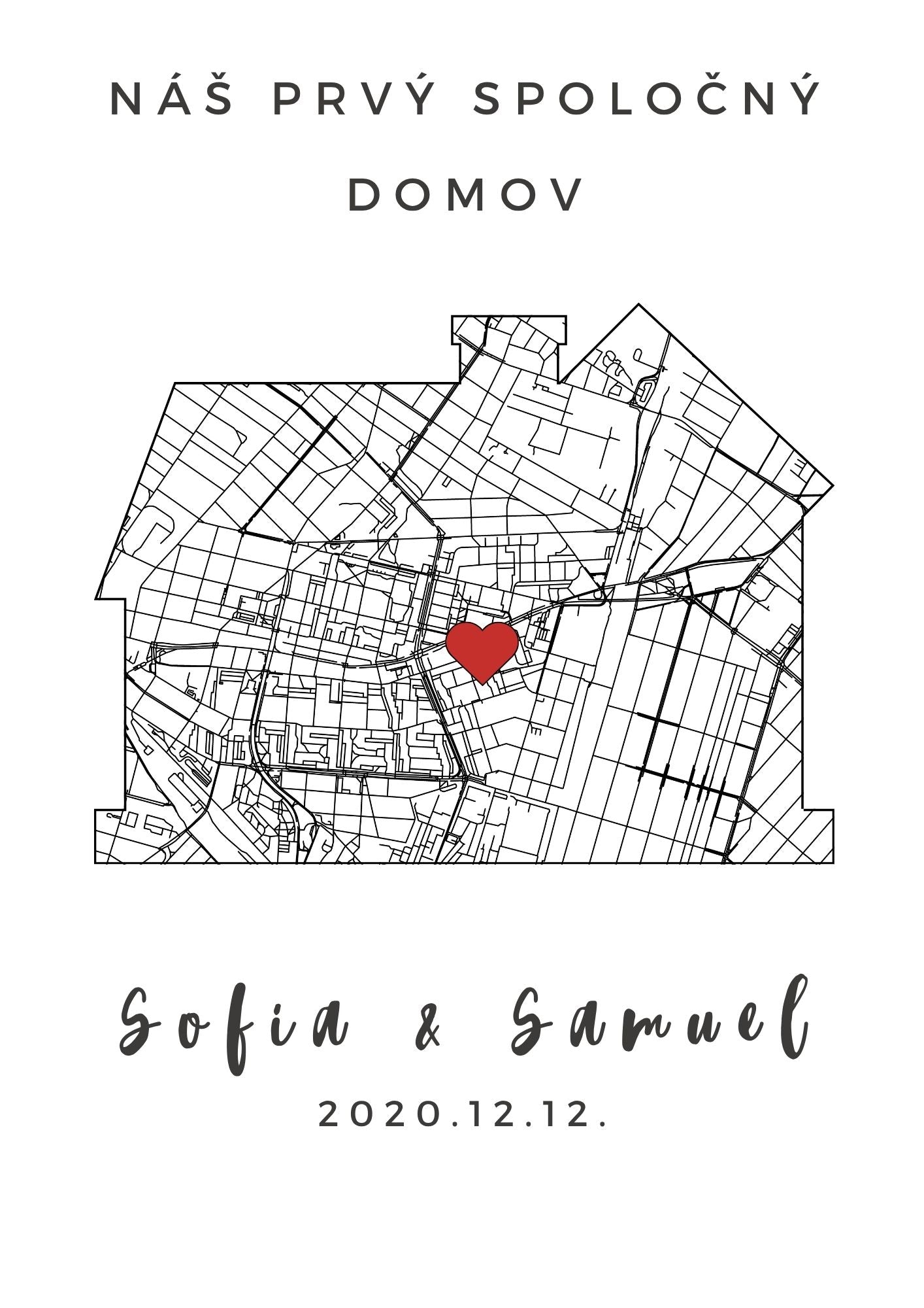 Personalizovaná mapa v tvare domčeka na tlač