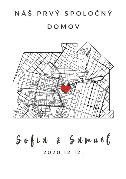 Personalizovaná mapa v tvare domčeka na tlač